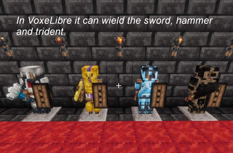 Armor Stand with Arms holding weapons and shields