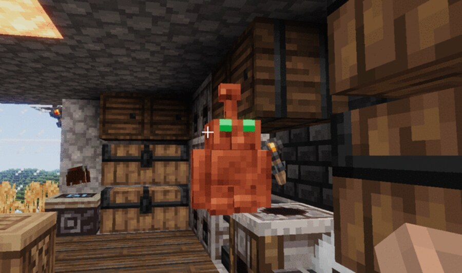 Copper Golem sorting a chest room in Mineclonia